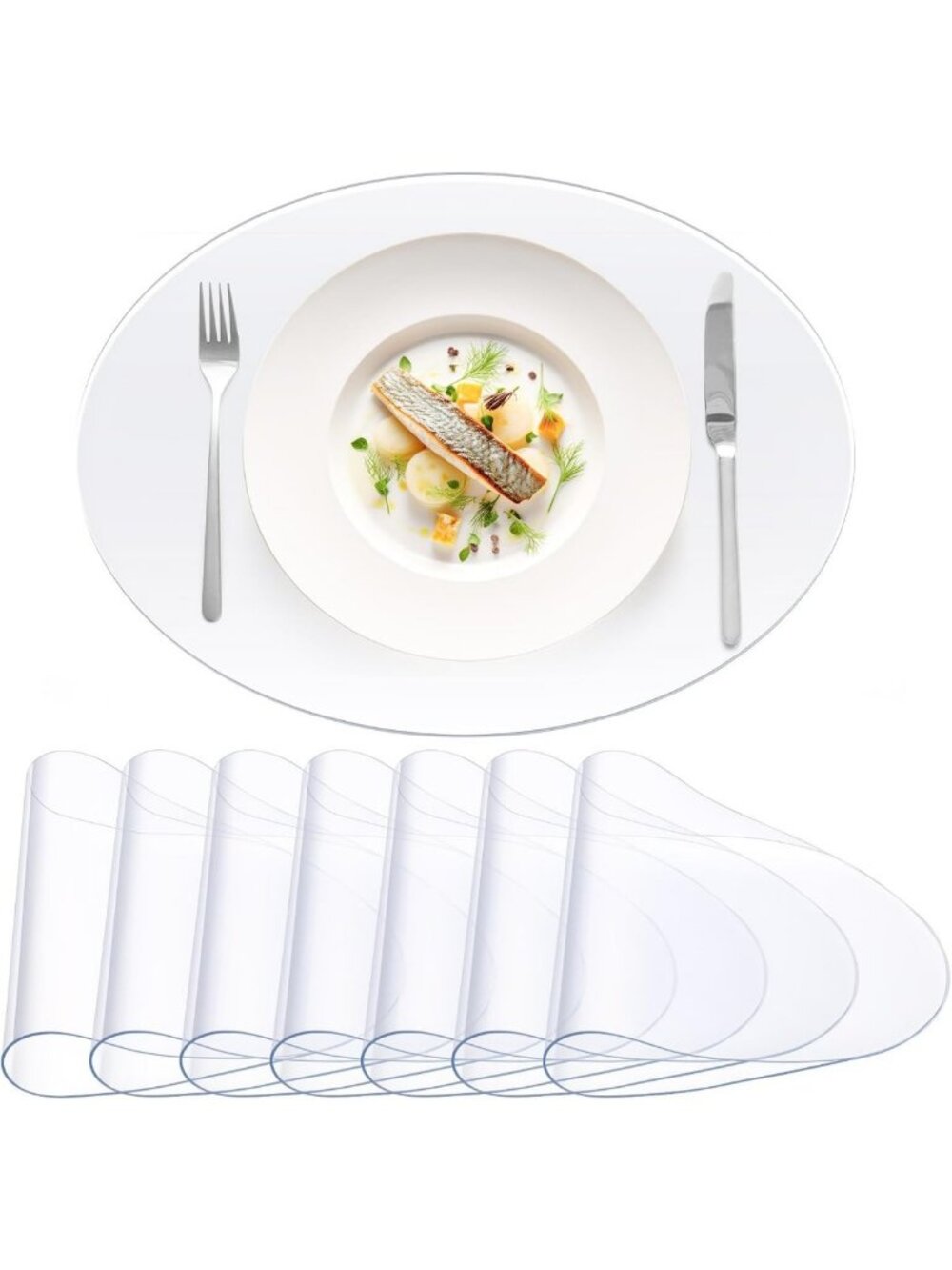 8 Pcs Clear Oval PVC Placemats - 13x19" Heat Resistant, Washable Table